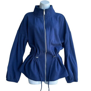 Liz Claiborne Full Zip Jacket Women's XL Blue Casual Long Sleeve Cinch Waist